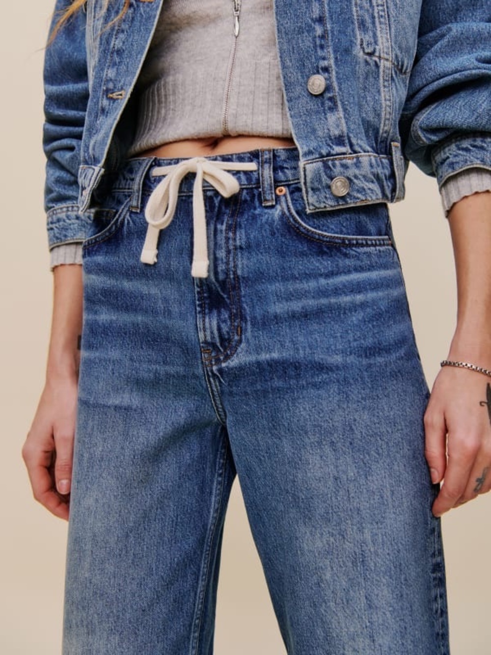 NWT Reformation Cary Drawstring Wide Leg Jeans High Rise Slouchy Fit Size 25 - Picture 4 of 4